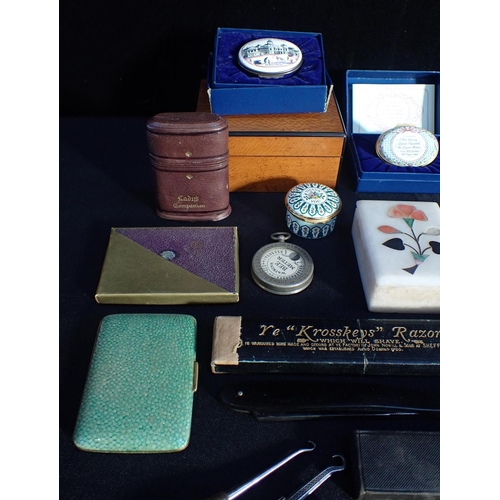 451 - HALCYON DAYS ENAMEL BOXES

a Watkins Bee Meter, stone boxes and other small collectibles