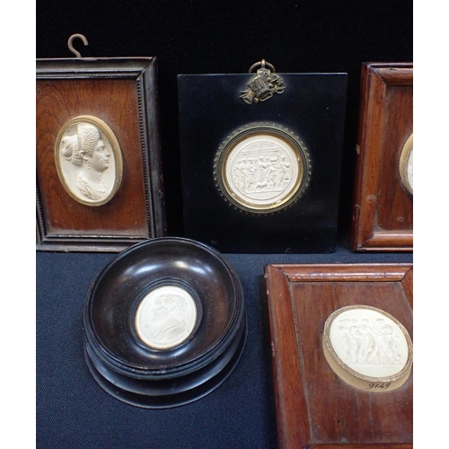 453 - FIVE CAST CLASSICAL INTAGLIOS IN LATER FRAMES

18th/early 19th century