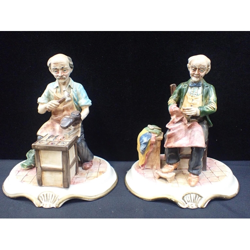 52 - A PAIR OF CAPODIMONTE PORCELAIN FIGURES - THE TAILOR AND THE COBBLER

together with three other simi... 