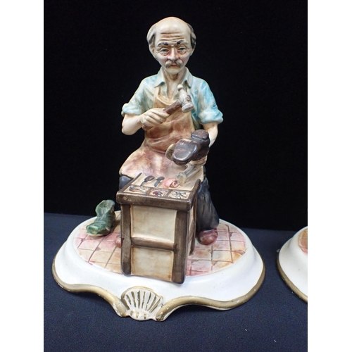 52 - A PAIR OF CAPODIMONTE PORCELAIN FIGURES - THE TAILOR AND THE COBBLER

together with three other simi... 