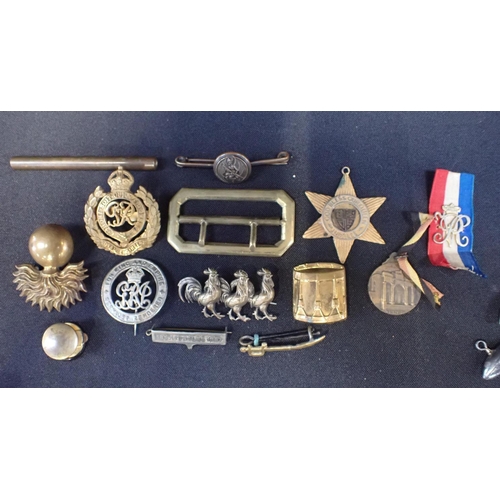 534 - A COLLECTION OF MILITARY BADGES AND BUTTONS

including Warwickshire Yeomanry 'torpedo' buttons, and ... 