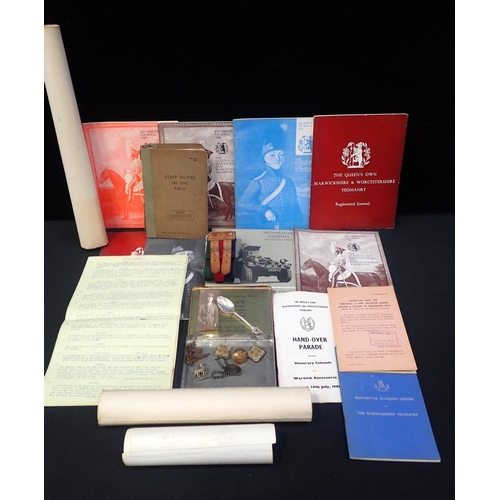 536 - ROYAL WARWICKSHIRE REGIMENT: VARIOUS ITEMS

including certificates and a silver tag relating to Lt S... 