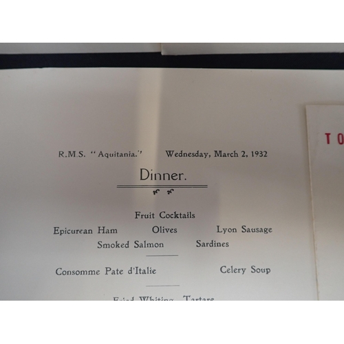 552 - CUNARD WHITE STAR MENUS 1920s-1950ss

RMS Aquitania: breakfast 11/12 June 1935, dinner 2 March 1932,... 