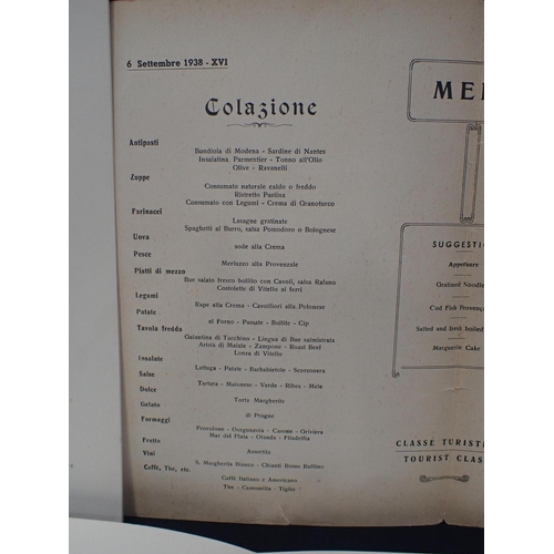 554 - OCEAN LINER MENUS

Andrea Doria: 1st class lunch 29 October 1954, Rex: lunch 6 September 1938, Unite... 