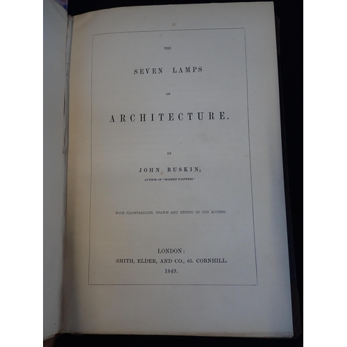 573 - JOHN RUSKIN SEVEN LAMPS OF ARCHITECTURE

1st edition, Smith, Elder & Co, London 1849, 1851 reprint g... 