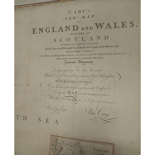 619 - JOHN CARY: CARY'S NEW MAP OF ENGLAND AND WALES WITH PART OF SCOTLAND...

June 11th 1791, with wash c... 