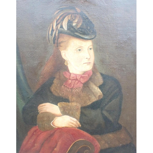 627 - A 19th CENTURY NAIVE PORTRAIT OF A WOMAN

wearing a feathered hat, oil on canvas, framed 72 x 86cm (... 