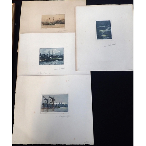 662 - CLAUDE HAMILTON ROWBOTHAM (1864-1941)

A collection of coloured etchings, mostly maritime scenes, fo... 