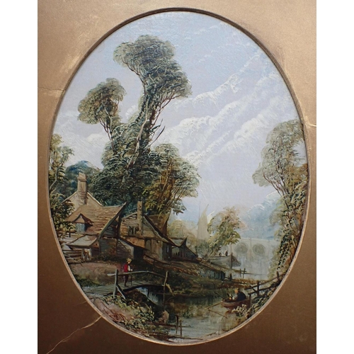 666 - THOMAS CREWICK RA:

Boy on a Bridge, Bridge, oil on canvas, 40 x 35cm, gilt frame (damage)