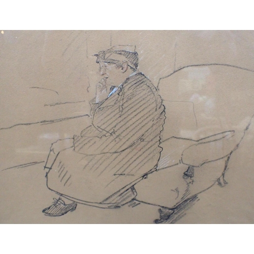 674 - OLD WOMAN SEATED

English School early 20th century, charcoal with white highlights, 45 x 41 cms