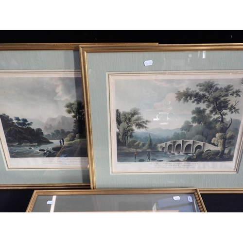 678 - A PAIR OF COLOURED AQUATINTS AFTER J W WALMSLEY

River Dee,Corwen Bridge and River Dee between Corwe... 