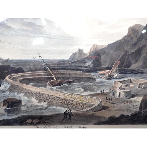 692 - WILLIAM DANIELL (1769-1837) 'HARTLAND PIER, NORTH DEVON'

aquatint, the image 16.5 x 23.75cm; togeth... 