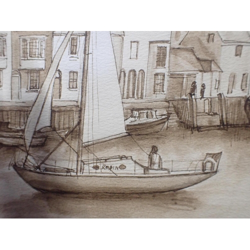 706 - DAPHNE ROSCOE (20th Century) A set of four sepia views of Weymouth Harbour

dated 1976, 1977, 1979 a... 