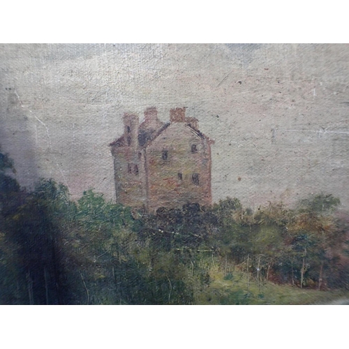 714 - A 19th CENTURY NAIVE OIL ON CANVASBOARD LANDSCAPE

with house by a river, unframed 20 x 30cm