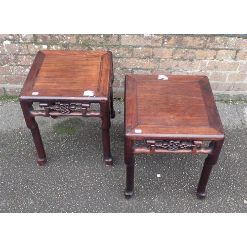 747 - A PAIR OF SMALL CHINESE HARDWOOD TABLES

with carved friezes and shaped legs, 46cm high x 38.5cm squ... 