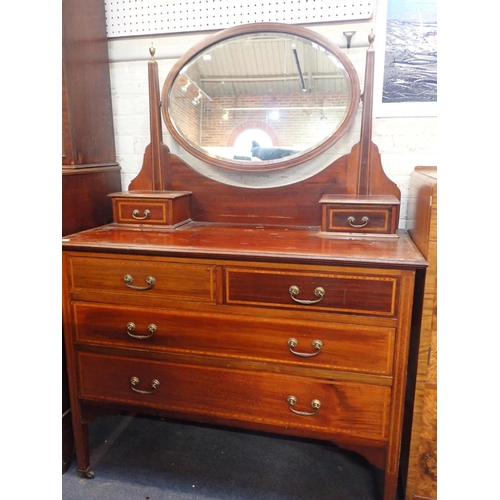 762 - AN ART DECO BURR WALNUT CUPBOARD

with two drawers under, 69cm wide, and an Edwardian mahogany dress... 