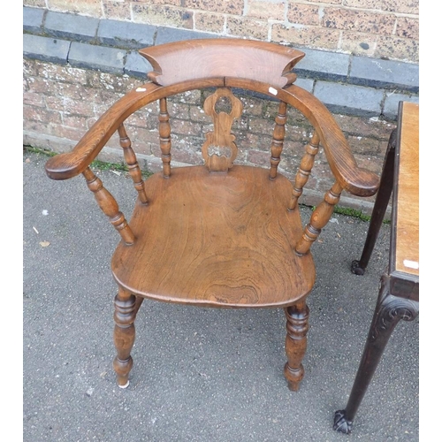 769 - A VICTORIAN 'SMOKER'S BOW' ARMCHAIR, WITH ELM SEAT

double stretcher and shaped and pierced splat, a... 