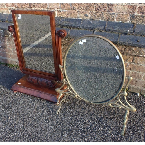 791 - A WILLIAM IV MAHOGANY TOILET MIRROR

59cm wide, and an Art Nouveau brass framed mirrored fire screen... 