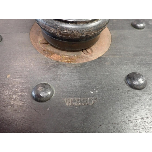 809 - A VICTORIAN REVOLVING PIANO STOOL, STAMPED 'W. BROS.'

No.4571, probably Wadman Bros, Bath, ebonised... 