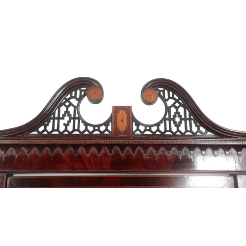 817 - AN EDWARDIAN MAHOGANY AND SATINWOOD STRUNG CHEVAL MIRROR

the bevelled rectangular plate with a tilt... 