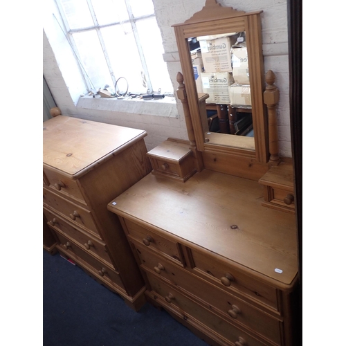 832 - A COLLECTION OF SIMILAR MODERN PINE BEDROOM FURNITURE

a double bed, pair of bedside chests, a small... 