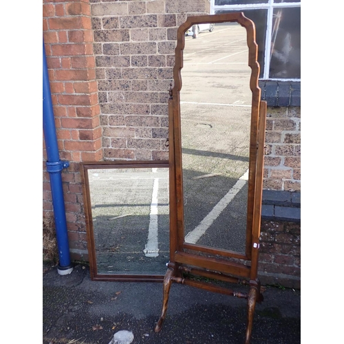 834 - A WALNUT FRAMED CHEVAL MIRROR

in the Queen Anne style 166cm high (one finial missing), and a walnut... 