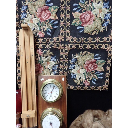 91 - A REPRODUCTION CLOCK/BAROMETER

a fur jacket, an Agfa camera, an easel, a few chunky jewellery items... 