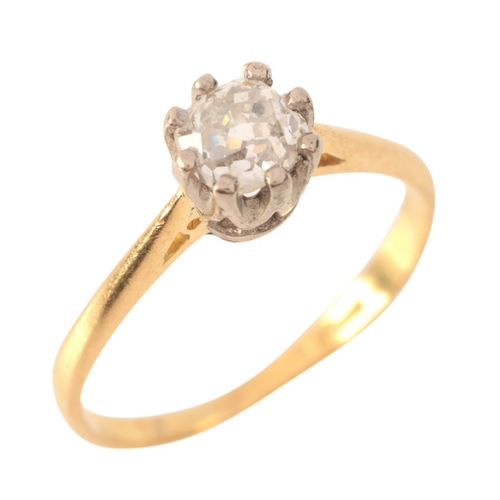 14 - A DIAMOND SOLITAIRE RING

in 18ct gold, set with an old mine cut diamond of c.0.30 carats, stamped '... 