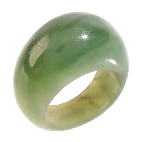 18 - A NEPHRITE JADE RING

carved in a bombé design, size N / 54, (c.8.9g)