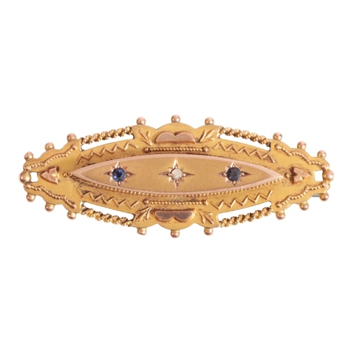 227 - AN ANTIQUE EDWARDIAN SAPPHIRE AND DIAMOND MOURNING BROOCH

in 9ct gold, set with a rose cut diamond ... 