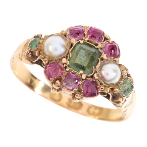 3 - AN ANTIQUE GEM-SET CLUSTER RING

in 18ct gold, set with a step cut emerald, surrounded by a cluster ... 