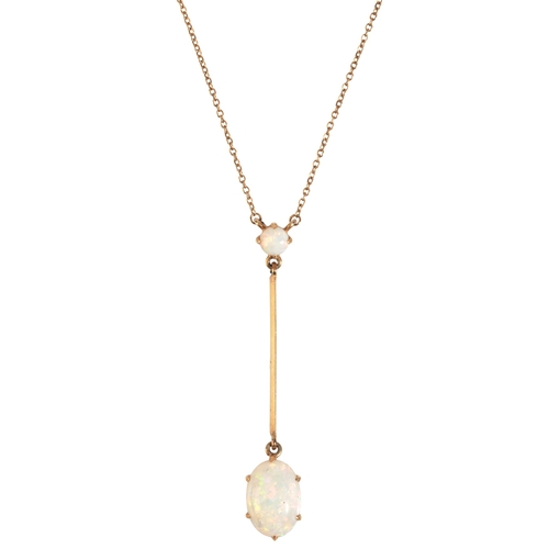 324 - AN ANTIQUE OPAL PENDANT NECKLACE

in 15ct gold, set with a round opal cabochon, articulated to a cha... 