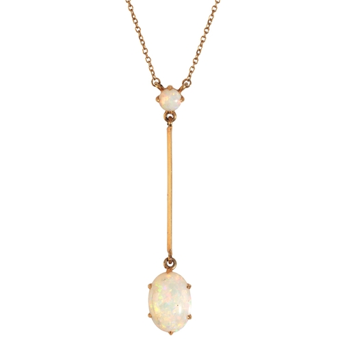 324 - AN ANTIQUE OPAL PENDANT NECKLACE

in 15ct gold, set with a round opal cabochon, articulated to a cha... 