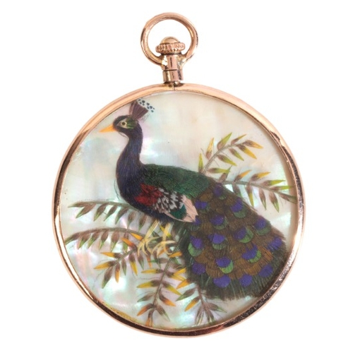 362 - AN EXOTIC BIRD PENDANT

in 9ct gold, back with mother of pearl, each side arranged with exotic bird ... 