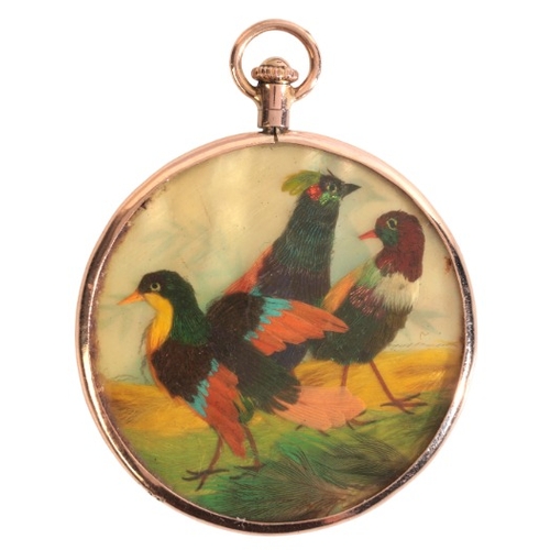 362 - AN EXOTIC BIRD PENDANT

in 9ct gold, back with mother of pearl, each side arranged with exotic bird ... 