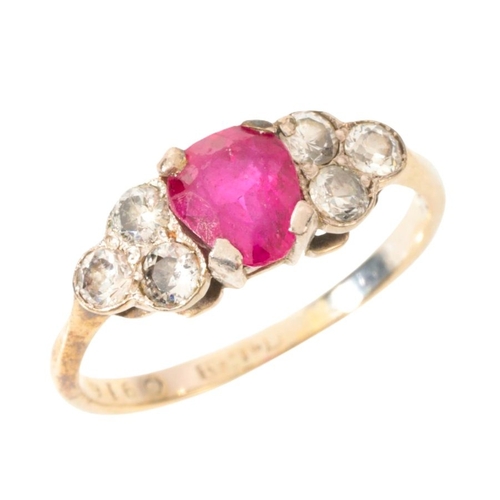 45 - A RUBY AND DIAMOND RING

in 18ct white gold and platinum, set with a cushioned pear cut of c.1.01 ca... 