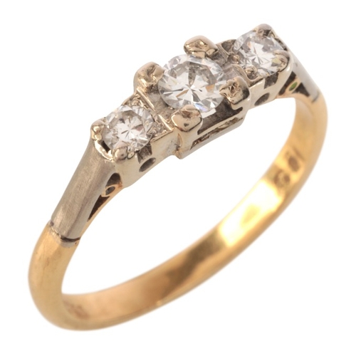 8 - A DIAMOND THREE STONE RING

in 18ct yellow and white gold, set with three graduated round cut diamon... 