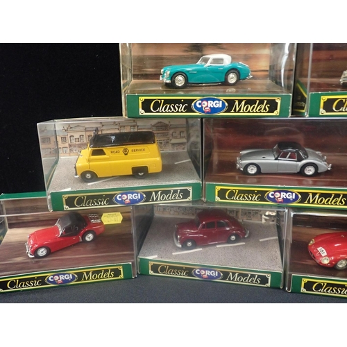 150 - A COLLECTION OF BOXED CORGI CLASSIC MODELS

12 boxed models including 'Porsche 356B', 'D983 Morris J... 