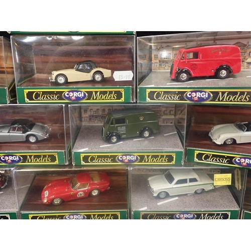 150 - A COLLECTION OF BOXED CORGI CLASSIC MODELS

12 boxed models including 'Porsche 356B', 'D983 Morris J... 