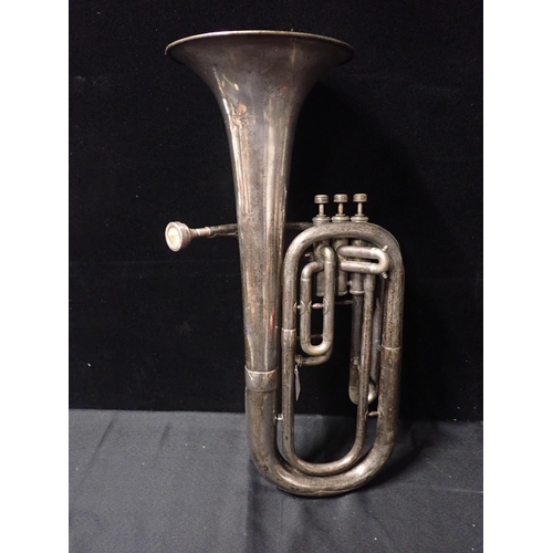 153 - SILVER PLATED FRENCH TENOR HORN

3 valve, late 19th century, Paris made, perhaps military