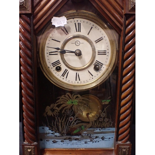 161 - AN EARLY 20TH CENTURY JAPANESE SEIKOSHA SHELF CLOCK

of American 'steeple' style with part colour pr... 