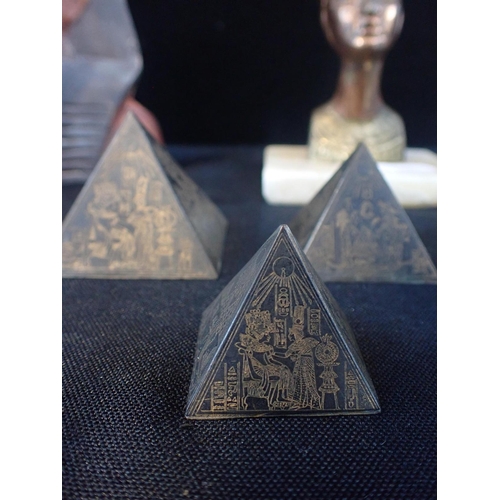 182 - A SMALL MARBLE OBELISK, A PYRAMID

with other Egyptian themed items