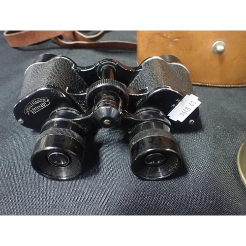 185 - A PAIR OF SPINDLER & HOYER BLACK LACQUERED 8x30 BINOCULARS

with associated brown leather case, a St... 