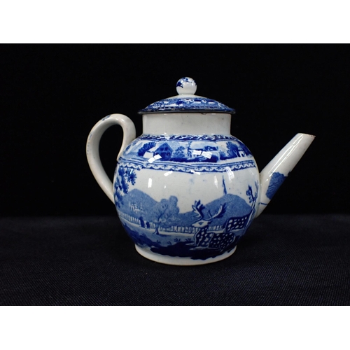 210 - AN EARLY 19th CENTURY MINIATURE PEARLWARE TEAPOT

transfer printed with deer and cottages 9.5cm high