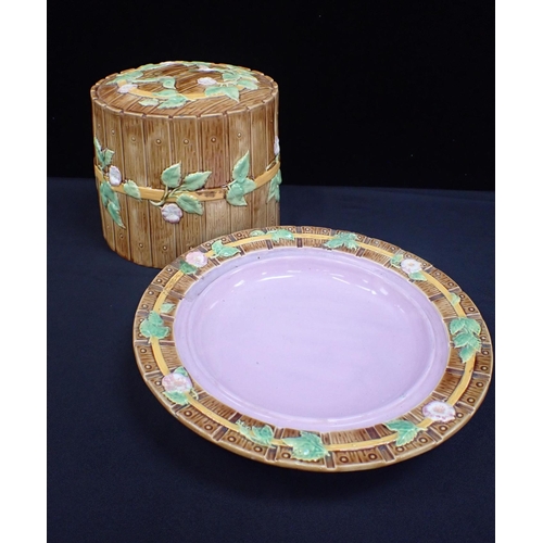 220 - A MAJOLICA CHEESE DISH AND COVER

handle missing, 23 cms high