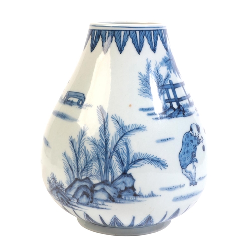 235 - A CHINESE PORCELAIN BLUE AND WHITE 'BOYS' VASE

bearing a six character Qianlong mark to the base, o... 