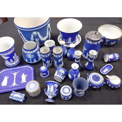 25 - A COLLECTION OF WEDGWOOD JASPERWARE

and similar, including a large cache-pot 26cm dia, a jardiniere... 