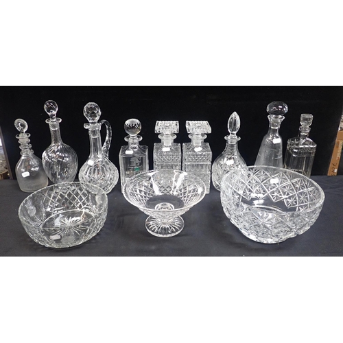 27 - A COLLECTION OF DECANTERS INCLUDING CUT GLASS

19th century and later, with other cut glass bowls et... 