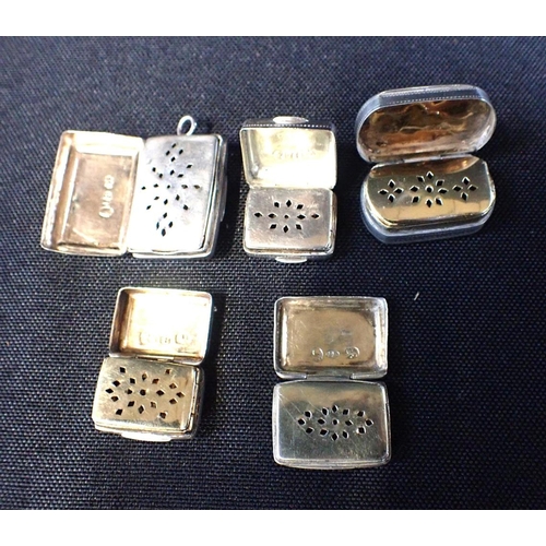 277 - FIVE SMALL SILVER VINAIGRETTES BY JOHN BETTERIDGE

with simply pierced grilles, Birmingham, various ... 