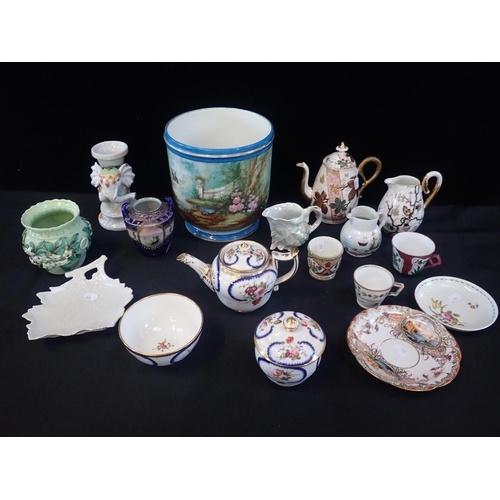 28 - A HAND PAINTED AND GILDED TEAPOT, SUCRIER AND BOWL

with other hand painted and other porcelain and ... 